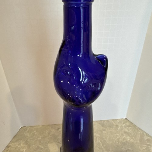 2011 empty Mosel Riesling Cobalt Blue Glass Cat Wine Bottle & stopper German 13" - Picture 5 of 6