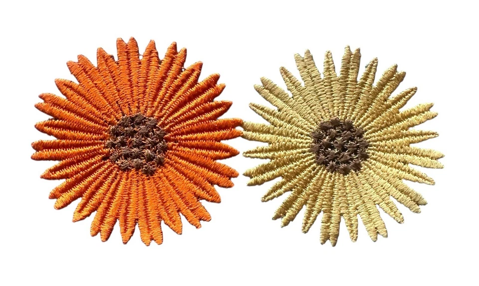 3 inches sew on applique Soft Embroidery Patches 2pcs Soft Orange/yellow Flower - Image 2 of 4