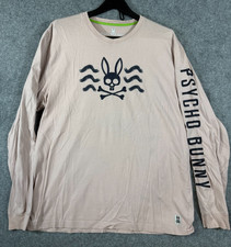 Psycho Bunny T-Shirt Mens Large 8 Pink Bunny Skull Graphic Crew Neck Long Sleeve