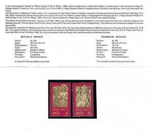 Malta 1989-1990 #759-760, 798 Postal Tech Cards/Pope's visit/Bush and Gorbachev