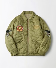 OUTSTANDING x LOONEY TUNES Reversible Quilted Jacket Khaki Olive Green Unisex