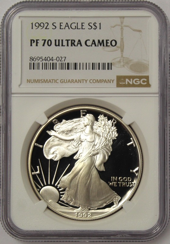 1992 S $1 Proof Silver Eagle NGC PF70 UCAM Brown Label
