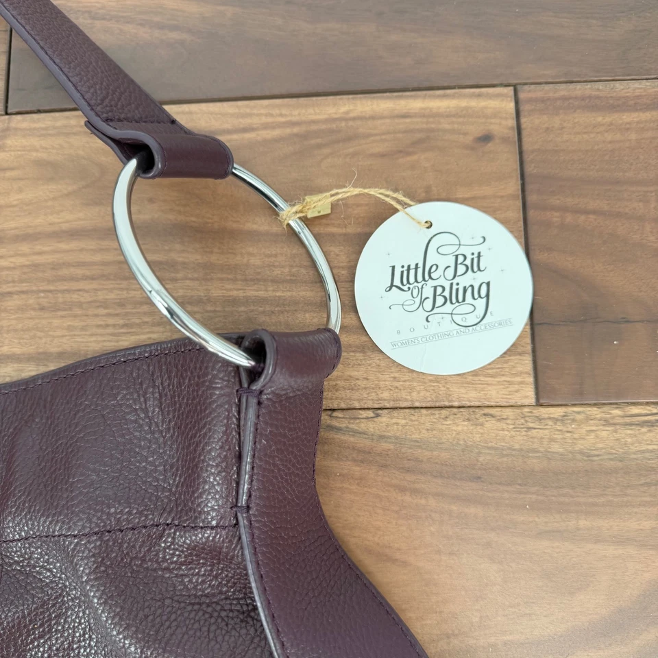 Maxi Bolso de Hombro ZARA Borgoña Cuero Granulado Real Hebilla Hobo Tote Foto 4 de 4