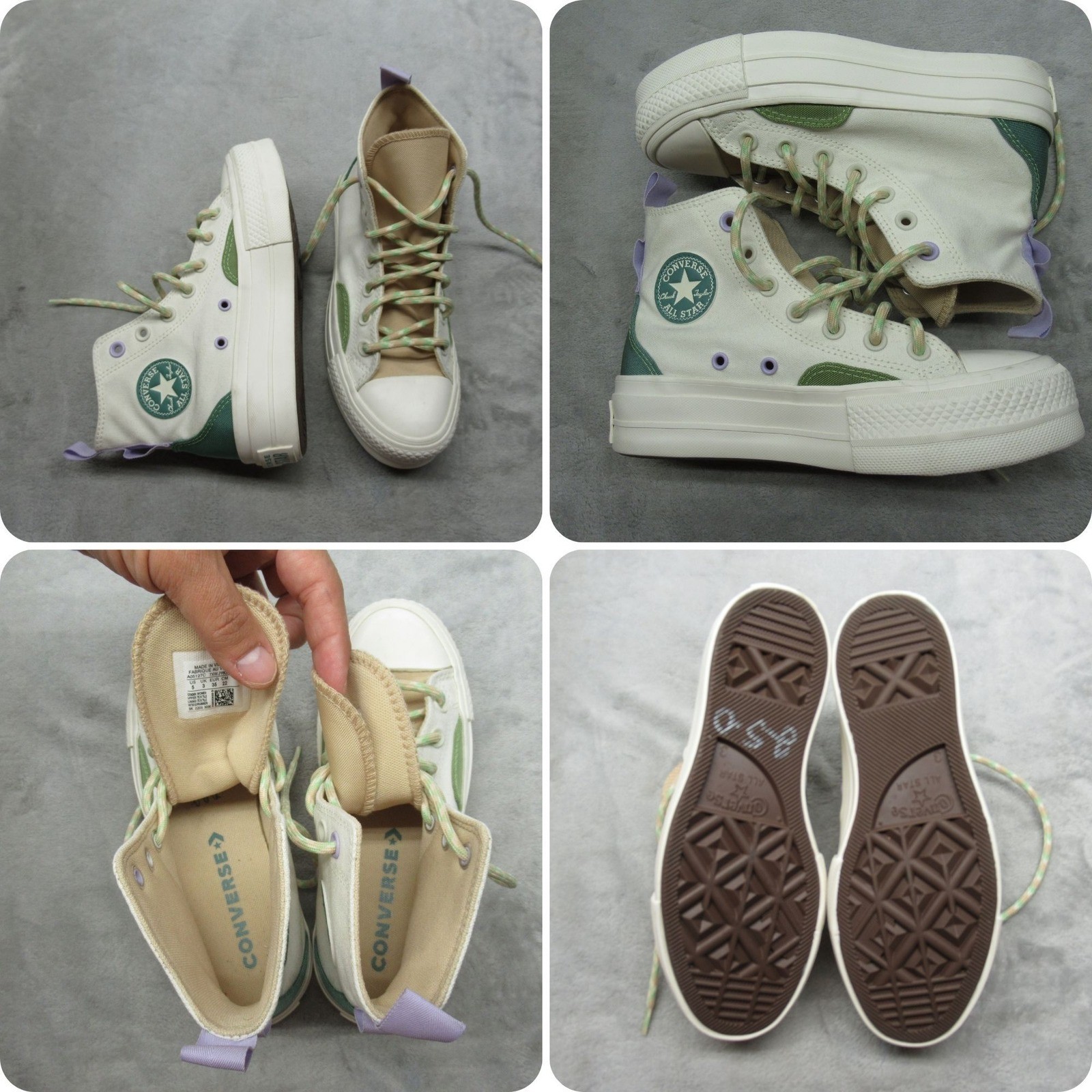 Converse Chuck Taylor Shoes Womens 5 White Green All Star Lift Platform High Top Converse Chuck Taylor Shoes Womens 5 White Green All Star Lift Platform High Top