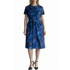 Vintage 50's Floral Party Dress Size Small Blue Fit  Flare Pinup Rockabilly