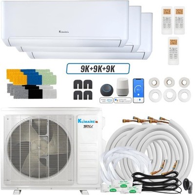 Klimaire DIY 27,000 BTU 3-Zone (3 x 9K) 24 SEER2 Heat Pump Mini Split