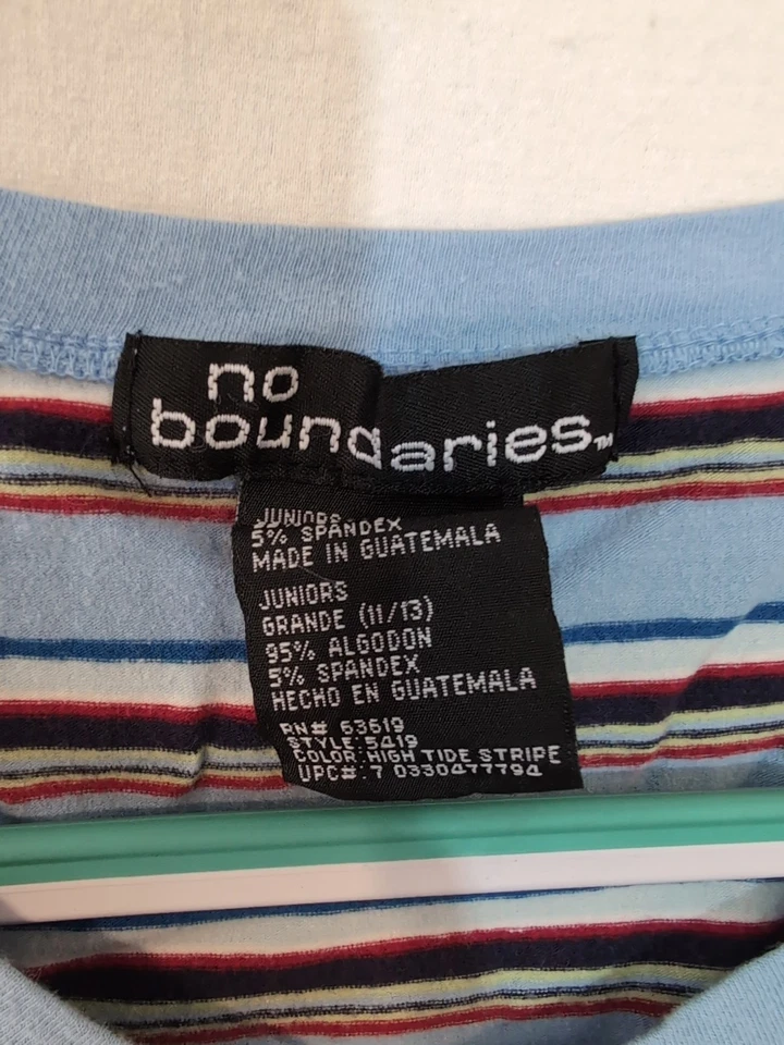 Camiseta Bebé No Boundaries L Azul Retro Rayas Cuello en V De Colección Y2K Foto 4 de 4