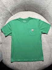 Carhartt Shirt Mens Medium Green Loose Fit Pocket Workwear Graphic Logo Tee