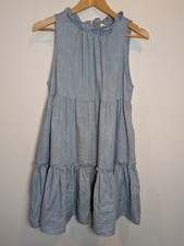 MUSTARD SEED Women's Size Medium Blue Chambray Tiered Dress Palm Leaf Summer