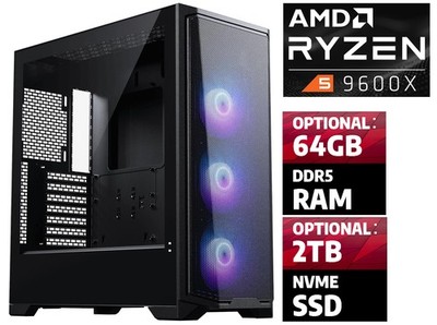 AMD Ryzen 5 9600X, 64GB DDR5, 2TB NVMe SSD, W11,WiFi,RGB,RTX Ready Gaming PC