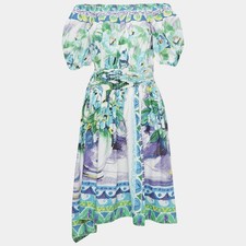 Prada Multicolour Floral Print Cotton Asymmetric Midi Dress M