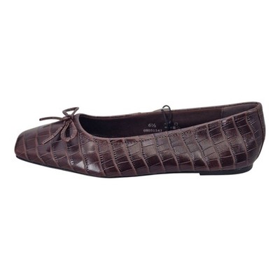 M&S Collection Damen-Ballerinas Leder Kroko flach eckige Zehenpartie UVP 36,00 £