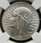 1933 Poland 5 Zlotych Silver Coin, Queen Jadwiga, Warsaw Mint, NGC MS61