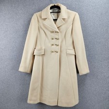 MAAS OF MICHIGAN Vintage Women Cream Wool Double Breasted Pleated Back Coat
