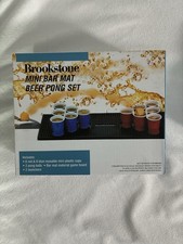 Brookstone Beer Pong Set Mini Bar Mat, 12 Cups, 2 Balls, 2 Launchers