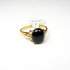 Black Onyx Ring 18K Gold Plated High Prong Set Oval Natural Stone Beautiful SZ 9