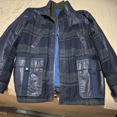 Willis & Geiger Men's Plaid Field Jacket Navy Green Button Zip Pockets