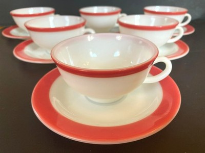 PYREX Pink Flamingo White Milk Glass Tea Coffee Cup & Saucer 1 Set MCM Vintage