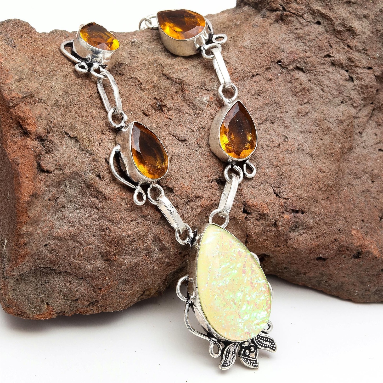 Yellow Australian Opal Citrine Mother's Day Necklace 20 Inches
