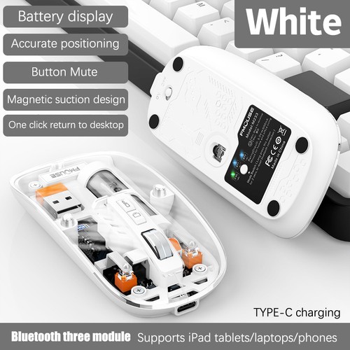 M233Transparent Magnetic Mouse Triple Mode 2.4G Bluetooth Compatible Wireless - Afbeelding 16 van 24