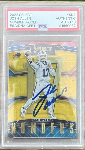 2022 Panini Select Numbers Josh Allen Bills Gold Prizm /10 Auto PSA 91660082