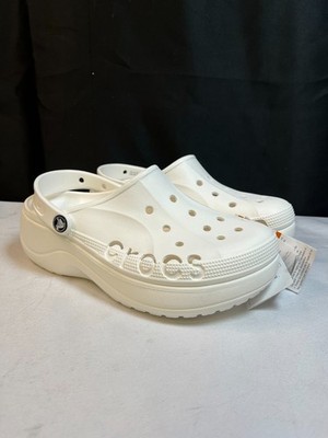Crocs Baya 208186-100 Womens White Slip On Round Toe Platform Clog Size 10