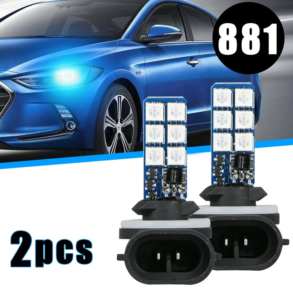 1x Car Headlights Fog Light Lamp Remote + Bulb 16 Color 881 5050 RGB LED 12 SMD - Image 2 of 4