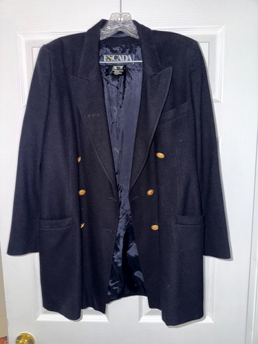 Escada, Escada by Margaretha Blazer Women's 38 Navy Wool Blend Double-Breasted Vintage