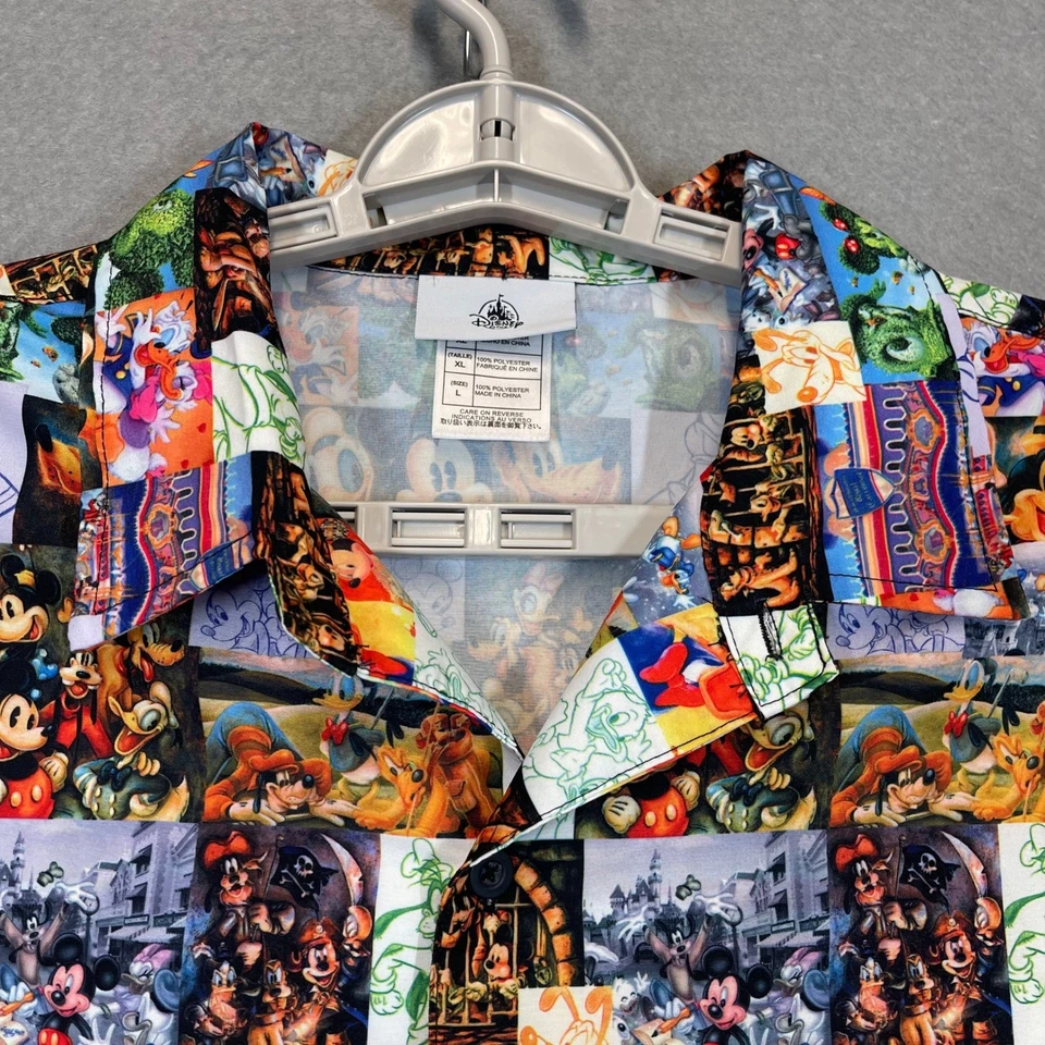 Camisa Hawaiana Parques Disney Hombres Grande Colorido Patchwork Personajes Mickey Goofy Foto 2 de 4