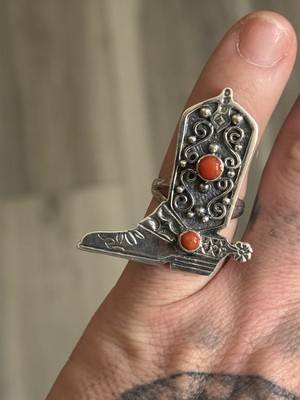 COWBOYSTIEFEL STERLINGSILBER INDIANER SW KORALLE   RINGGRÖSSE 9 .925
