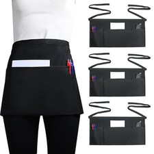Server Waitress Waist Apron 3-Pocket Half Aprons 3pcs Black