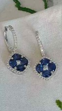 4Ct Oval Cut Lab-Created Blue Sapphire Drop/Dangle Earrings 14KWhite Gold Plated