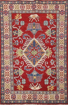 Red/ Ivory Geometric Super Kazak Oriental Hand-knotted Accent Rug Carpet 3'x5'