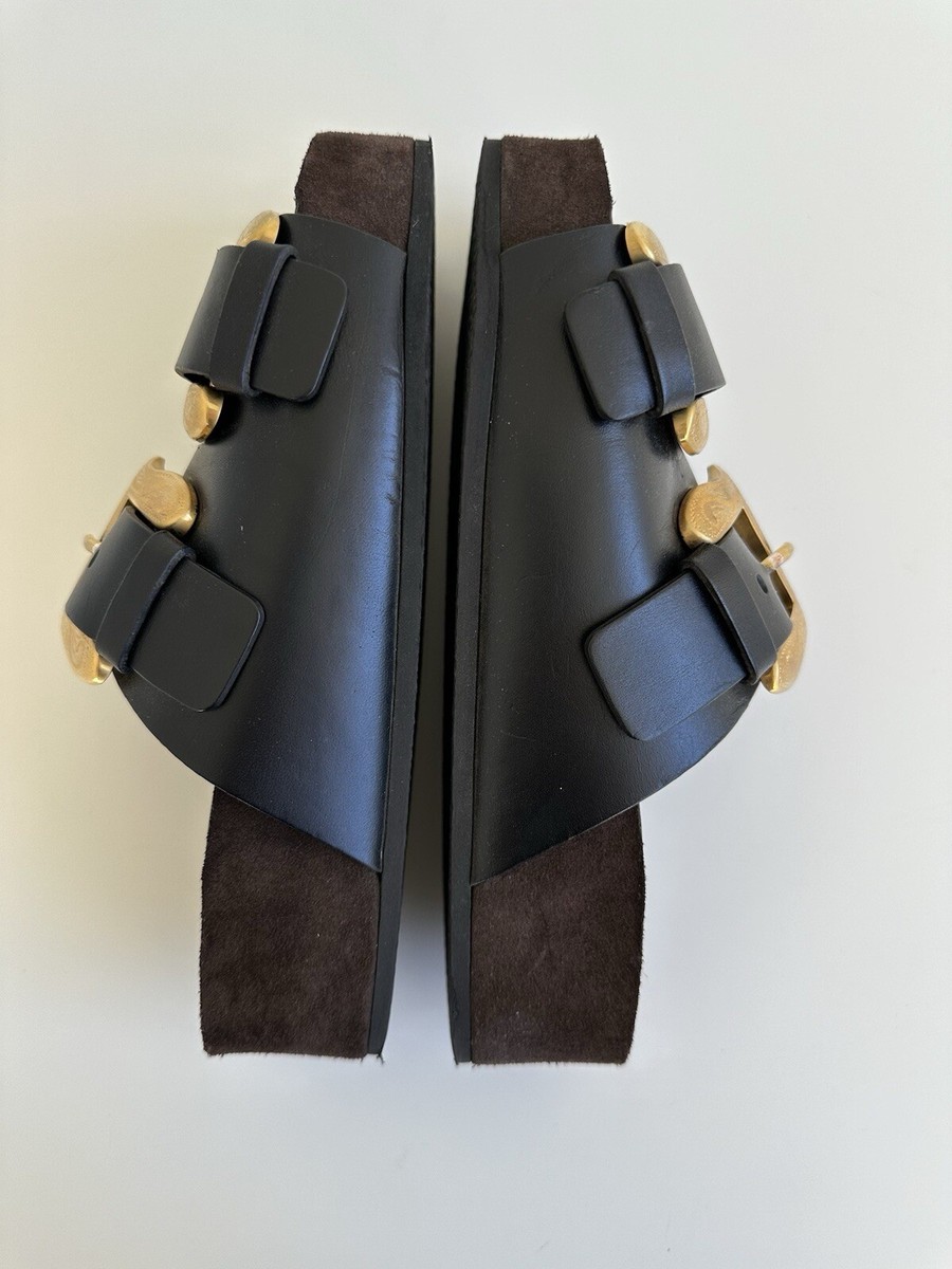 Celine Western Buckle Slides Boxy Wide Band Sandals 38 Celine Western Buckle Slides Boxy Wide Band Sandals 38