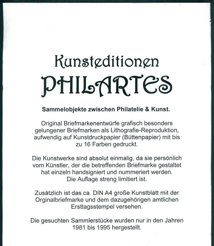 ART-EDITION 1990 GERMANY 1479 150 JAHRE BRIEFMARKEN - HAND-SIGNED !! - Image 2 of 3