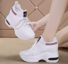 Women Breathable Platform Wedge Fashion Sneakers High Heels Lace Up Ankle Boots