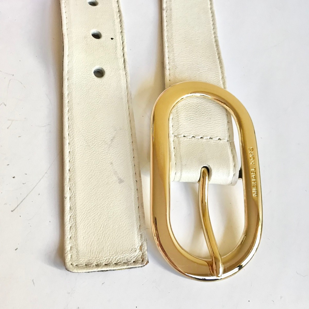 Michael Kors Ivory White Womens Leather Belt Brass Buckle  display picture 1