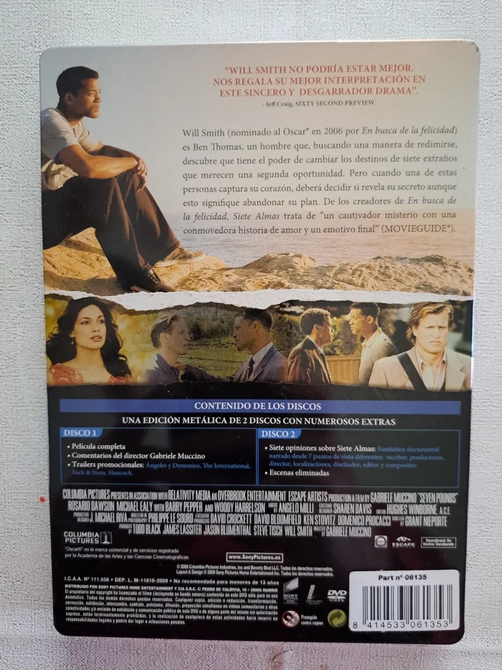 DVD SIETE ALMAS WILL SMITH - STEELBOOK 2 DISCOS - ENVIO CERTIFICADO INCLUIDO - Imagen 2 de 3