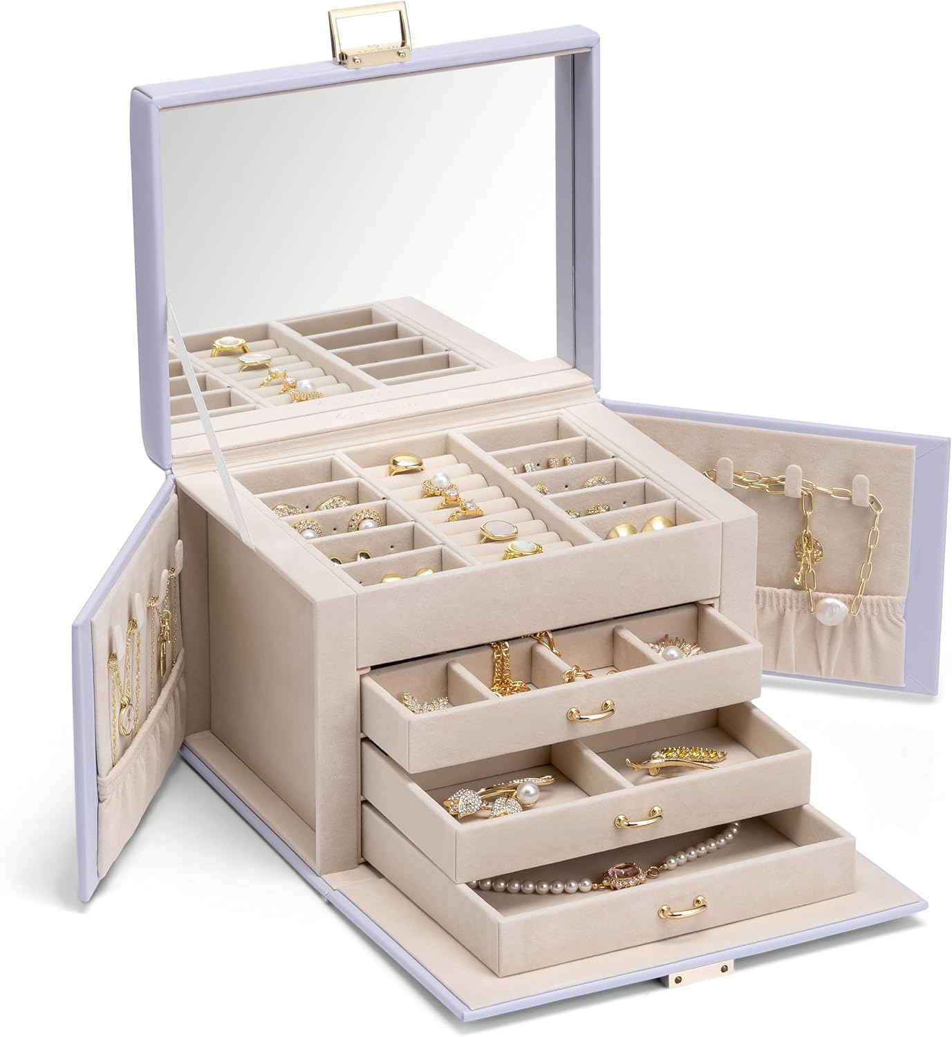 Jewelry Box 4-Tier,Jewelry Boxes & Organizers with Handle,3 Drawers Travel Jewel-image