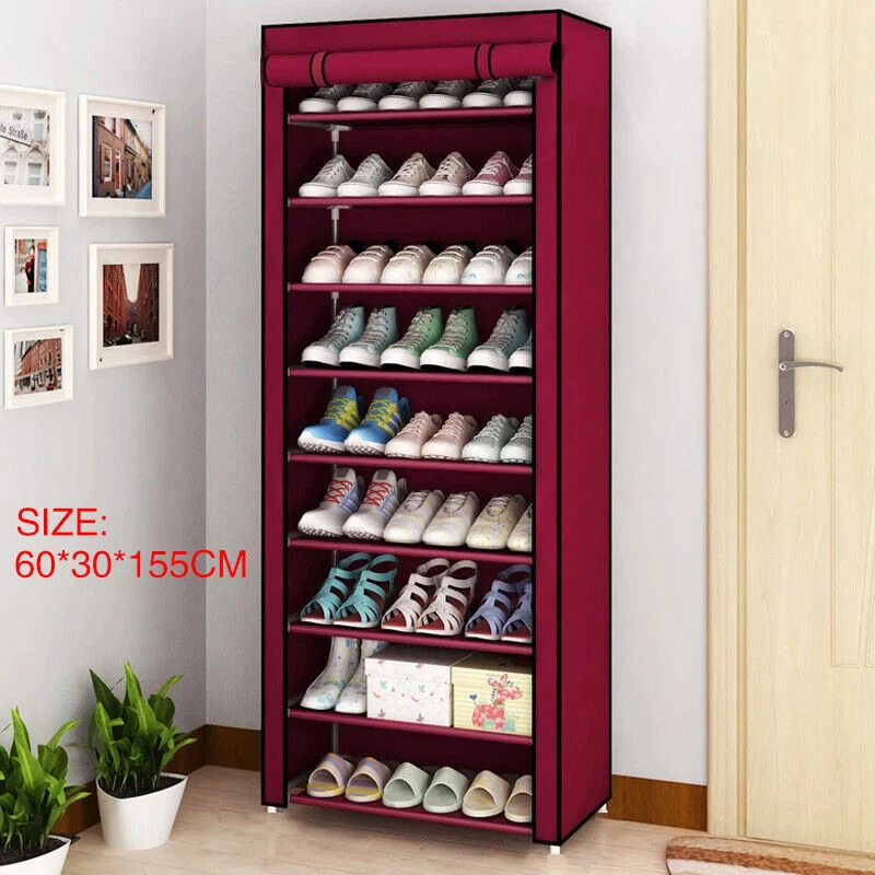 27 Pairs 10 Tier Shoes Cabinet Dustproof Storage Organiser Shoe Rack Stand Holds - Image 2 of 4