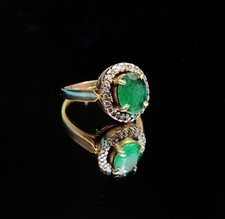 Pave Diamond Natural Emerald Gemstone 925 Sterling Silver Engagement Ring