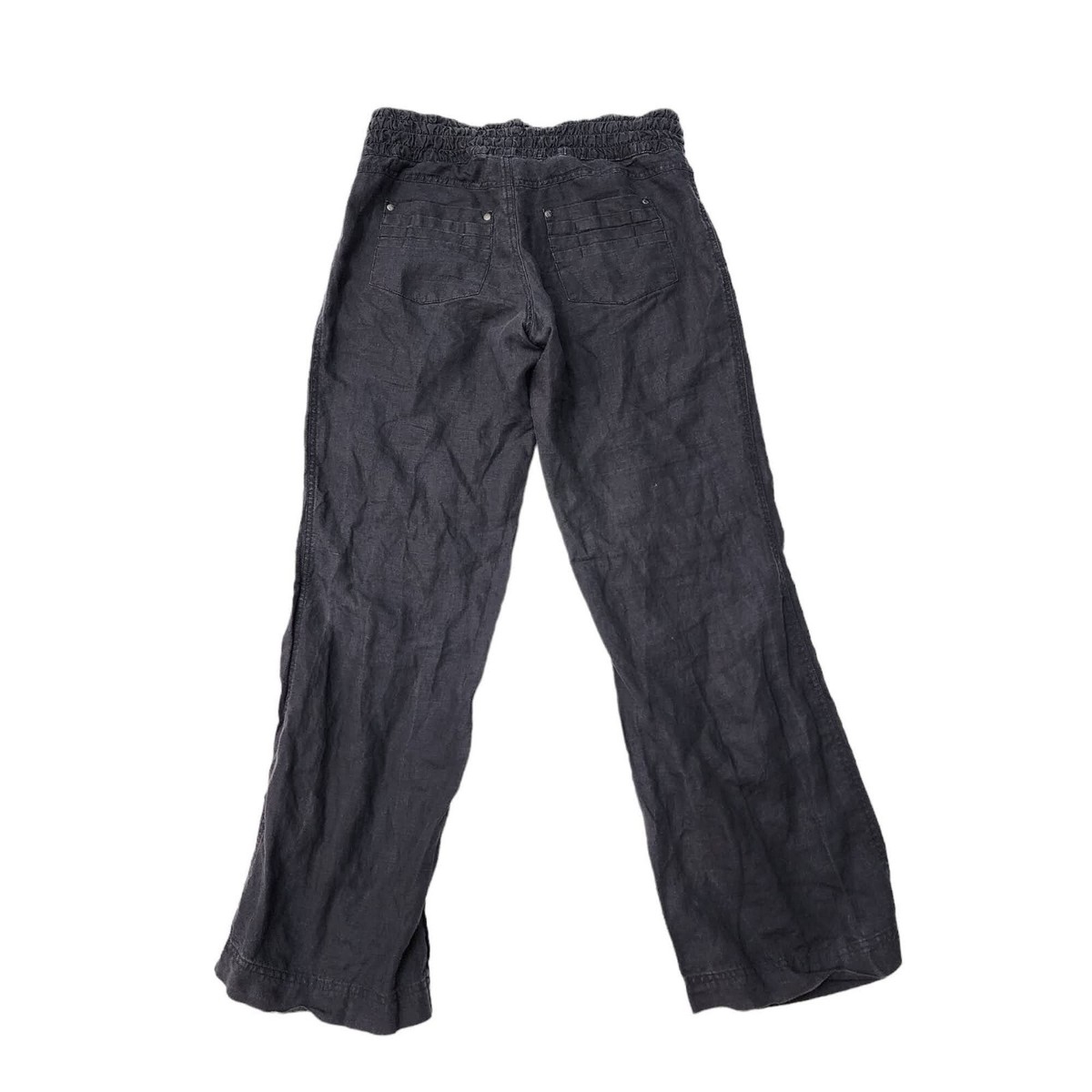 Athleta Womens 8 Lagoon Linen Pants Asphalt Smocked Stretch