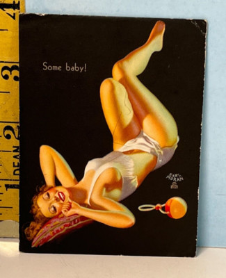 Vintage Earl Moran Pinup Cheesecake Blotter Card ''Some Baby!''