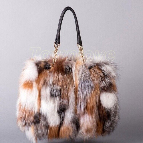 Neu Fell Damen Tasche Schultertasche Umhängetasche Echtleder Fuchspelz Bag Handtasche - Bild 3 von 25