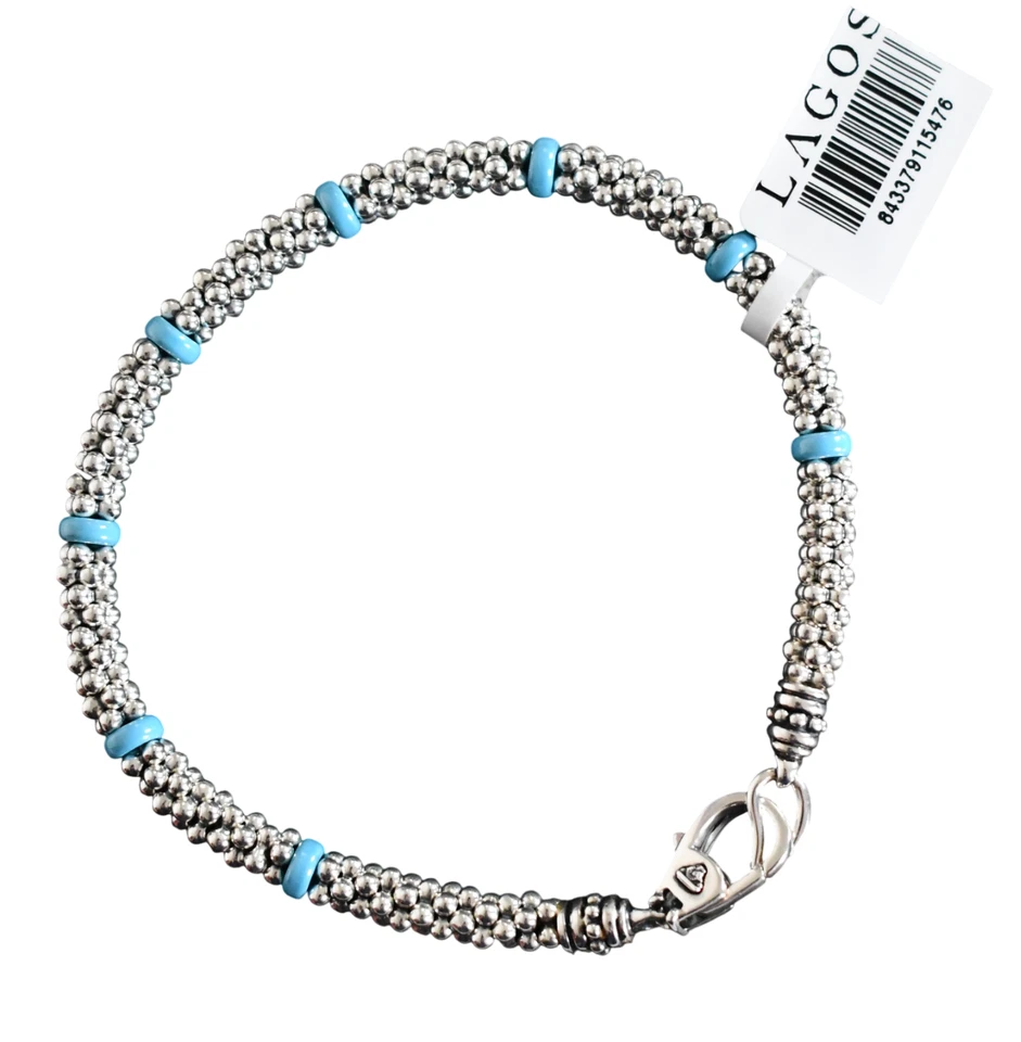 New LAGOS Blue Caviar Eight Ceramic Station Sterling Silver Beaded Bracelet 7/M - Image 2 of 4