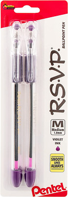 R.S.V.P. Ballpoint Pen, Medium Line, Violet Ink, 2 Pack (BK91BP2V)