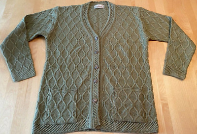 VINTAGE KLJ OSWAL CARDIGAN WOMEN S SZ XL WINDOWPANE CABLE KNIT TAN 