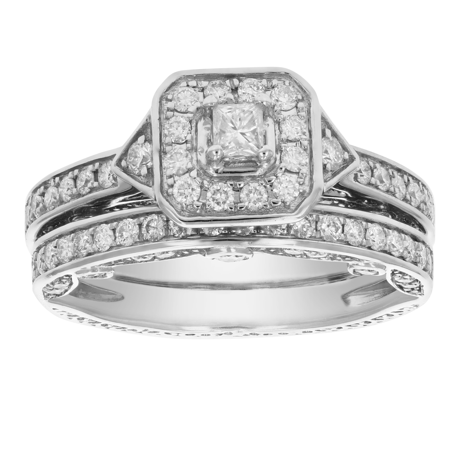 1 1/4 cttw Diamond Wedding Engagement Ring Bridal Set 14K White Gold