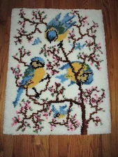 Shillcraft Completed Springtime Bluebirds 27 x 36" Latch Hook Rug Wall Hanging
