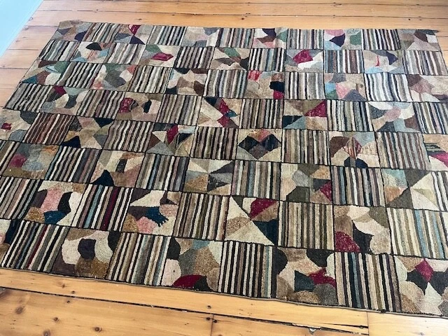 Antigua alfombra de lana geométrica americana alfombra enganchada 5'10" x 8'4" Foto 2 de 4